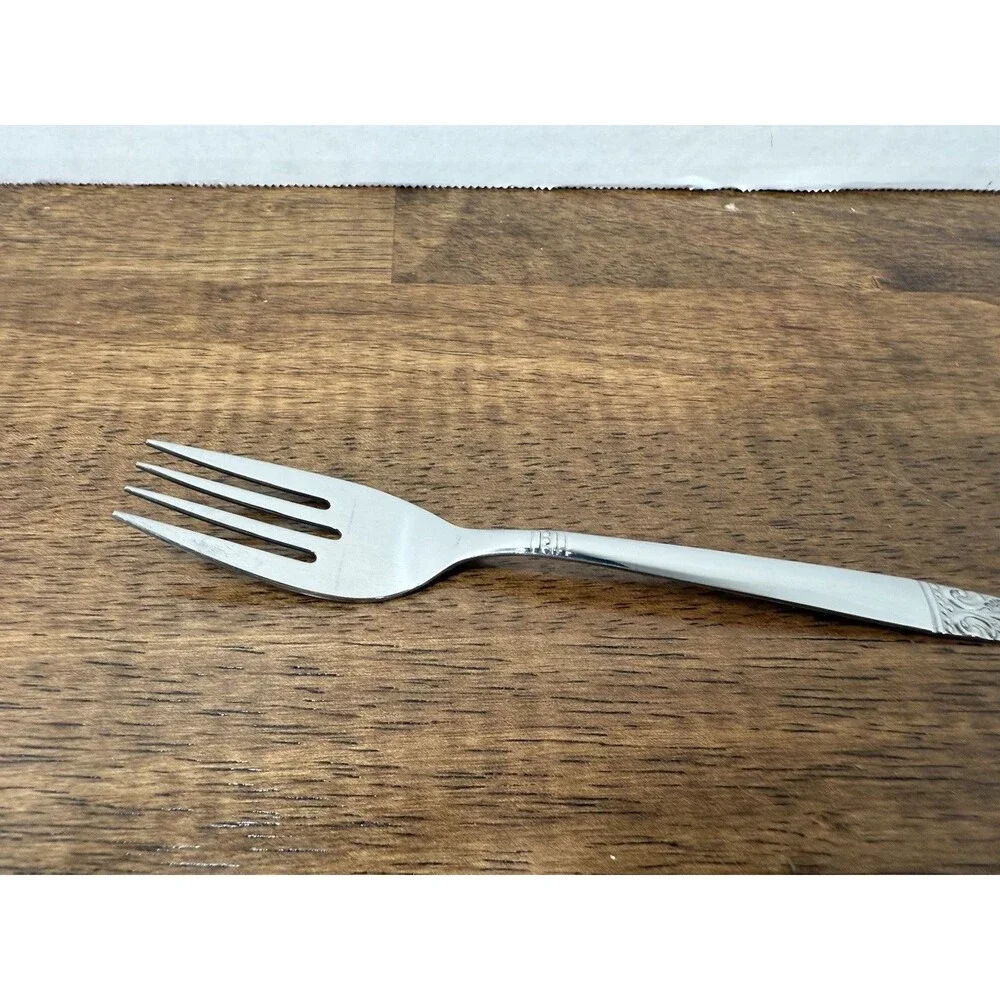 Stainless Steel Silver Fork Floral Handle 8in Glossy Dishwasher Safe